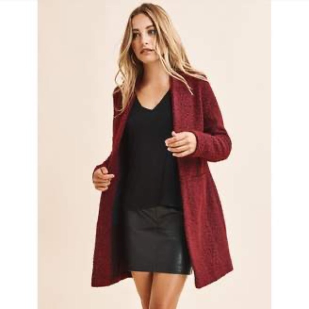 Dynamite long burgundy teddy coat, size XS